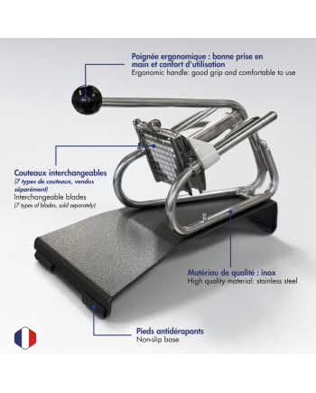 Coupe-frites professionnel sur socle epoxy - couteau étamé + poussoir 10 mm